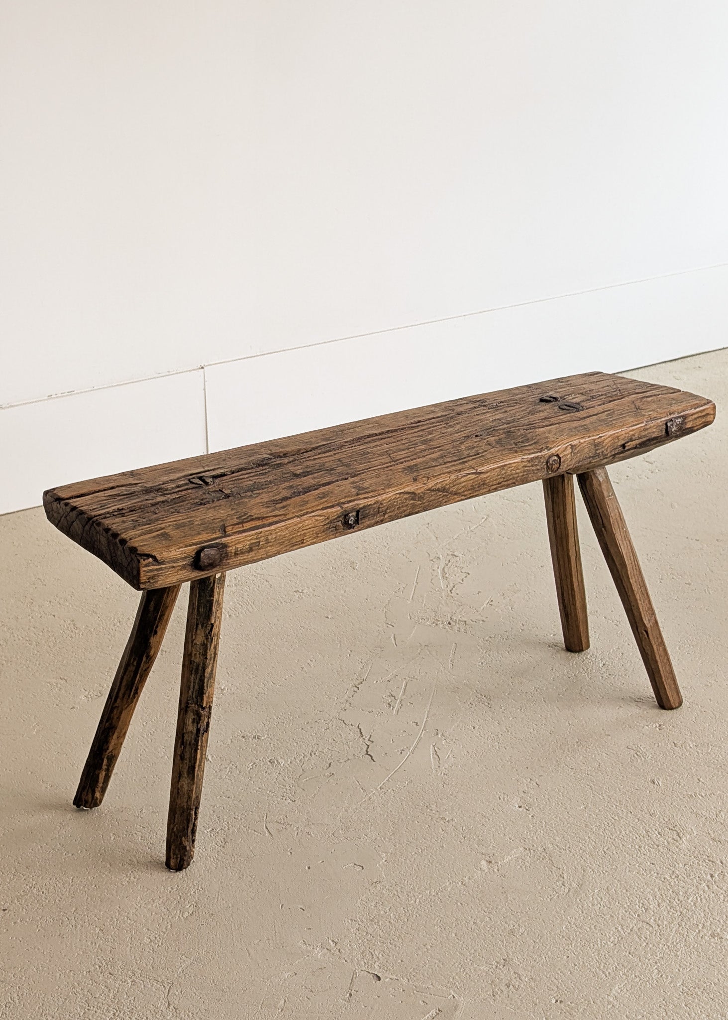Antique European Primitive Wabi-Sabi Wooden Bench #1