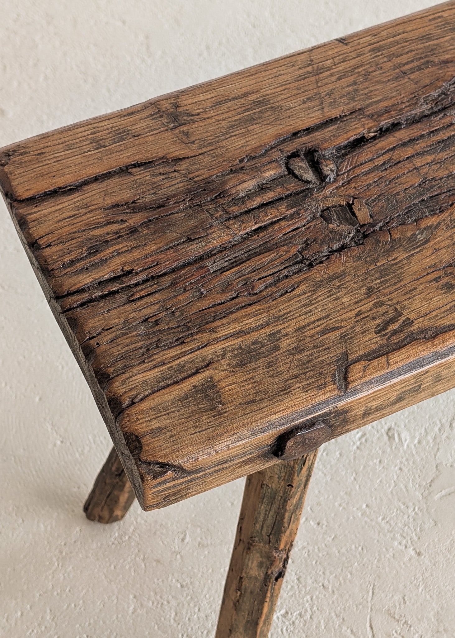 Antique European Primitive Wabi-Sabi Wooden Bench #1