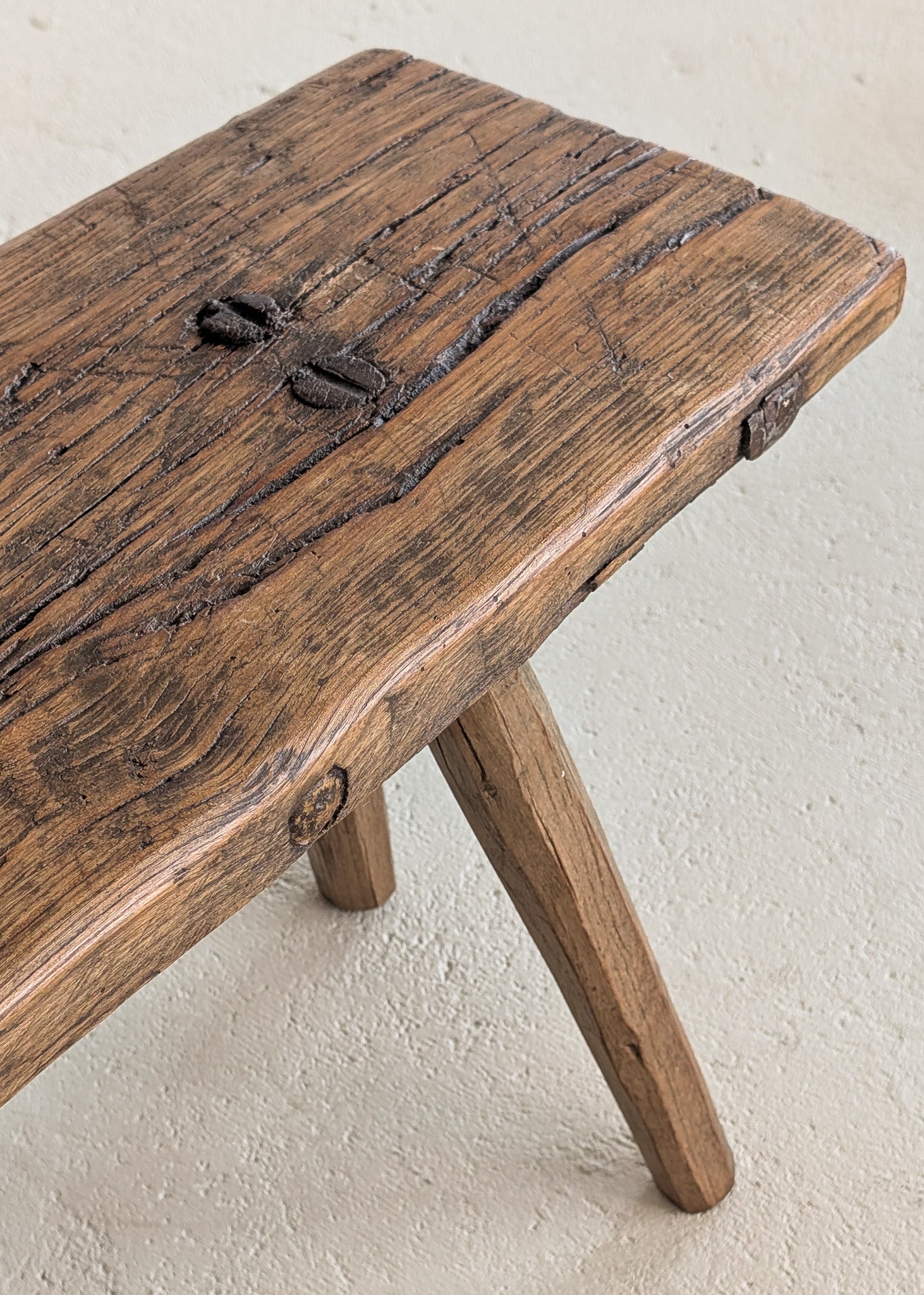 Antique European Primitive Wabi-Sabi Wooden Bench #1