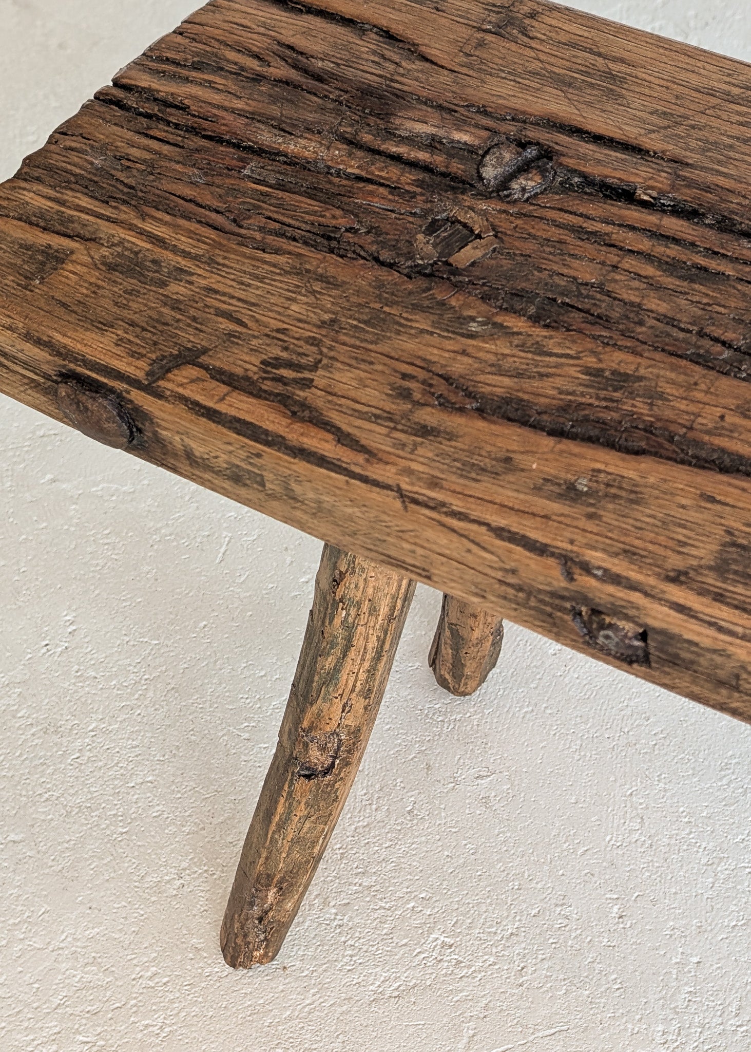 Antique European Primitive Wabi-Sabi Wooden Bench #1