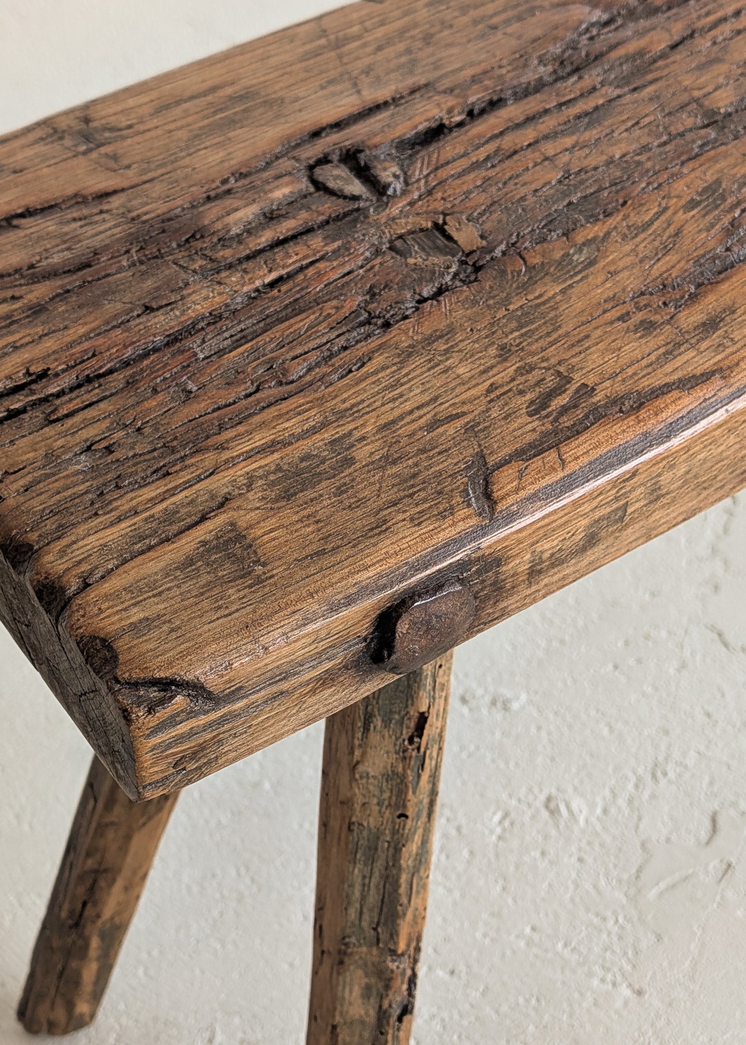 Antique European Primitive Wabi-Sabi Wooden Bench #1