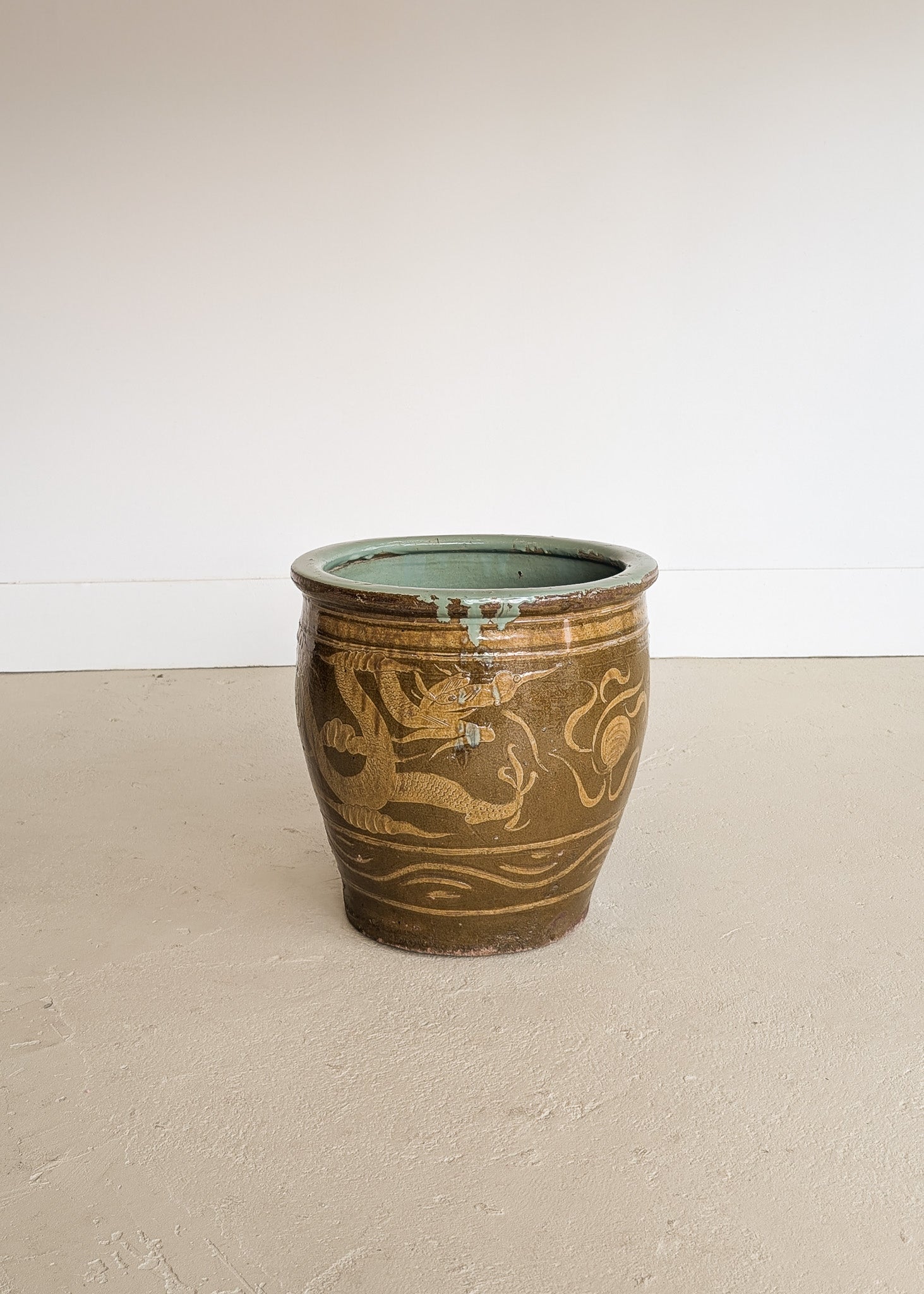 large chinese plant pot Large Vintage Chinese Egg Pot Jardiniere Planter with Dragon Motif – Levity Interiors
