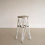 Vintage White and Black Striped Primitive Folk Art Adirondack Twig Side Table