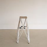 Vintage White and Black Striped Primitive Folk Art Adirondack Twig Side Table