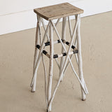 Vintage White and Black Striped Primitive Folk Art Adirondack Twig Side Table