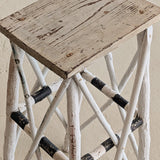 Vintage White and Black Striped Primitive Folk Art Adirondack Twig Side Table