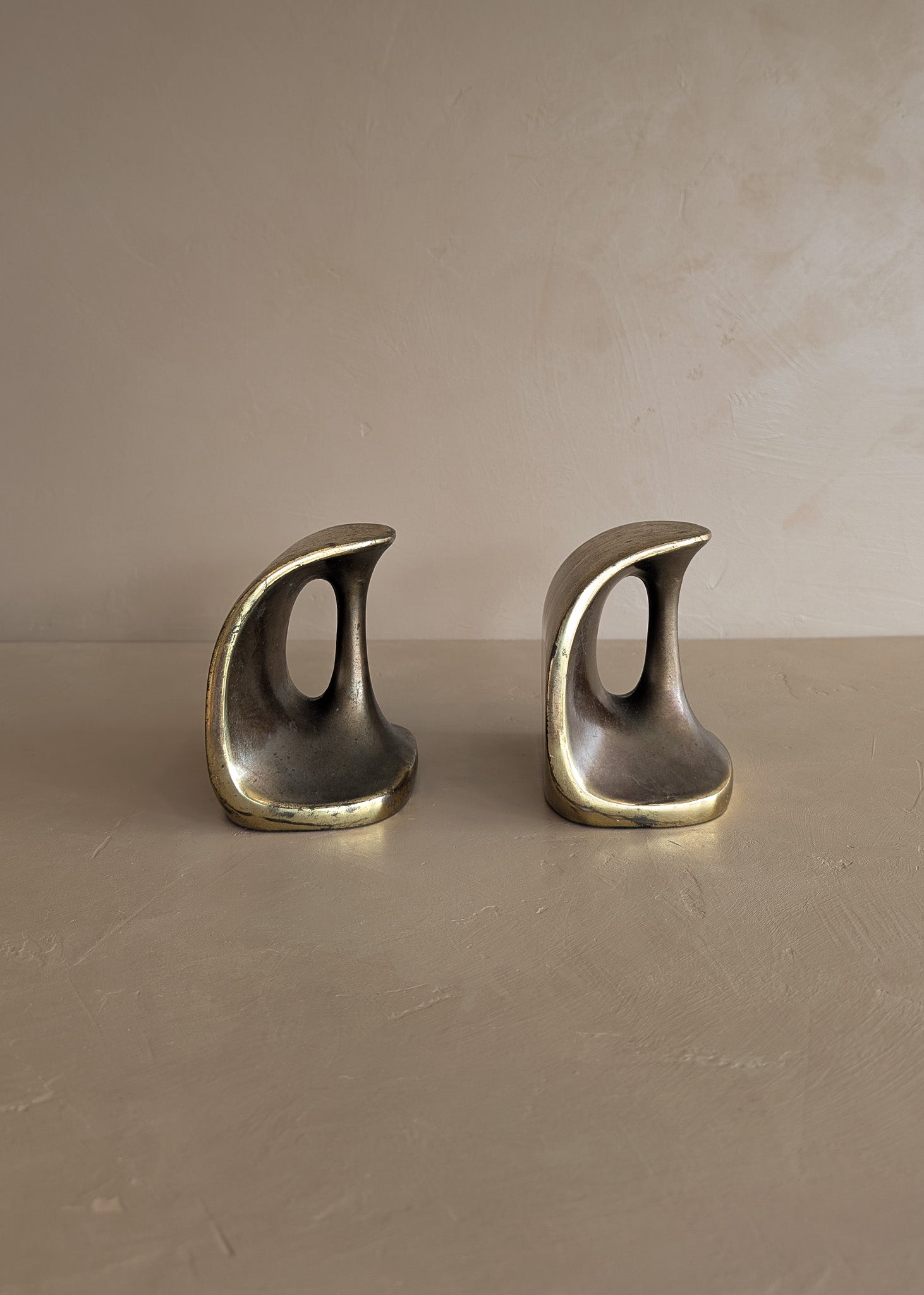 Pair of Vintage Ben Seibel for Jenfred Ware Sculptural Dumbbell Brass Bookends