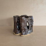 Vintage Textured Dark Brown Brutalist Studio Pottery Vase/Sculpture