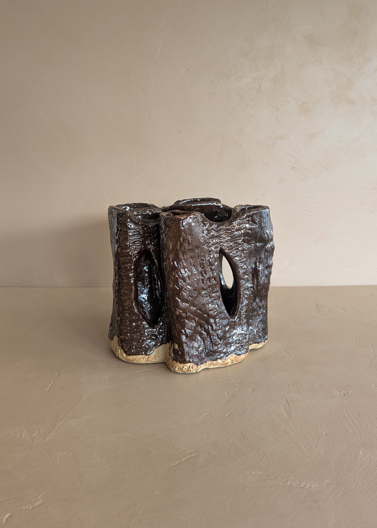 Vintage Textured Dark Brown Brutalist Studio Pottery Vase/Sculpture