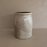Large Antique Salt-Glazed Beige Crock with Dark Brown Interior