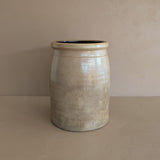 Large Antique Salt-Glazed Beige Crock with Dark Brown Interior