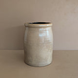 Large Antique Salt-Glazed Beige Crock with Dark Brown Interior