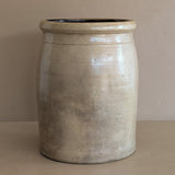 Large Antique Salt-Glazed Beige Crock with Dark Brown Interior