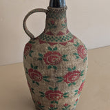 Vintage 1950s-1960s Hungarian Folk Art Woven Wire Scoubidou "Defiance" Bottle with Rose Motif