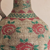 Vintage 1950s-1960s Hungarian Folk Art Woven Wire Scoubidou "Defiance" Bottle with Rose Motif