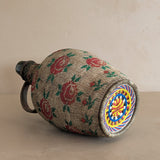 Vintage 1950s-1960s Hungarian Folk Art Woven Wire Scoubidou "Defiance" Bottle with Rose Motif