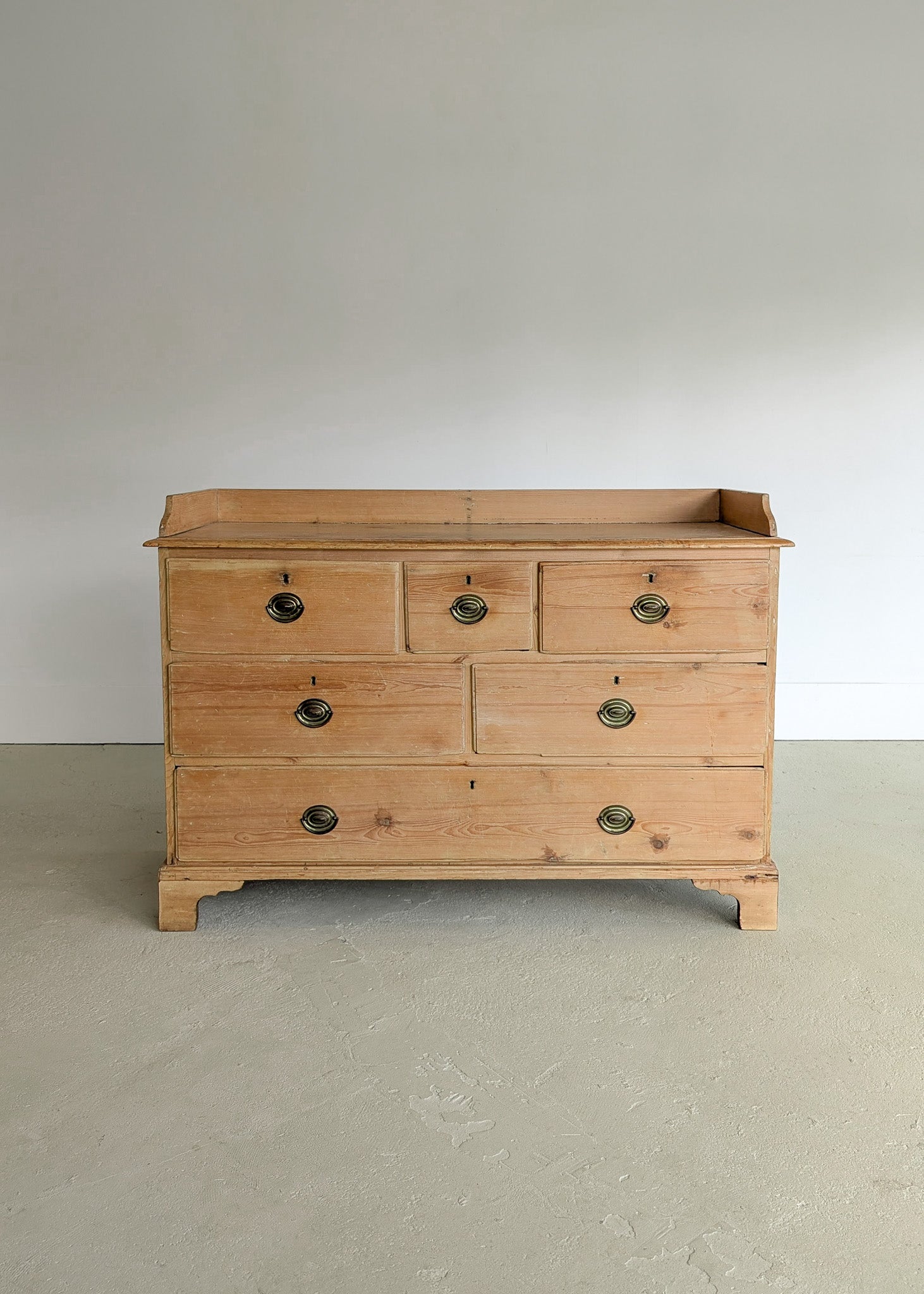 Wide Antique English Pine Chest of Drawers with Trim Top