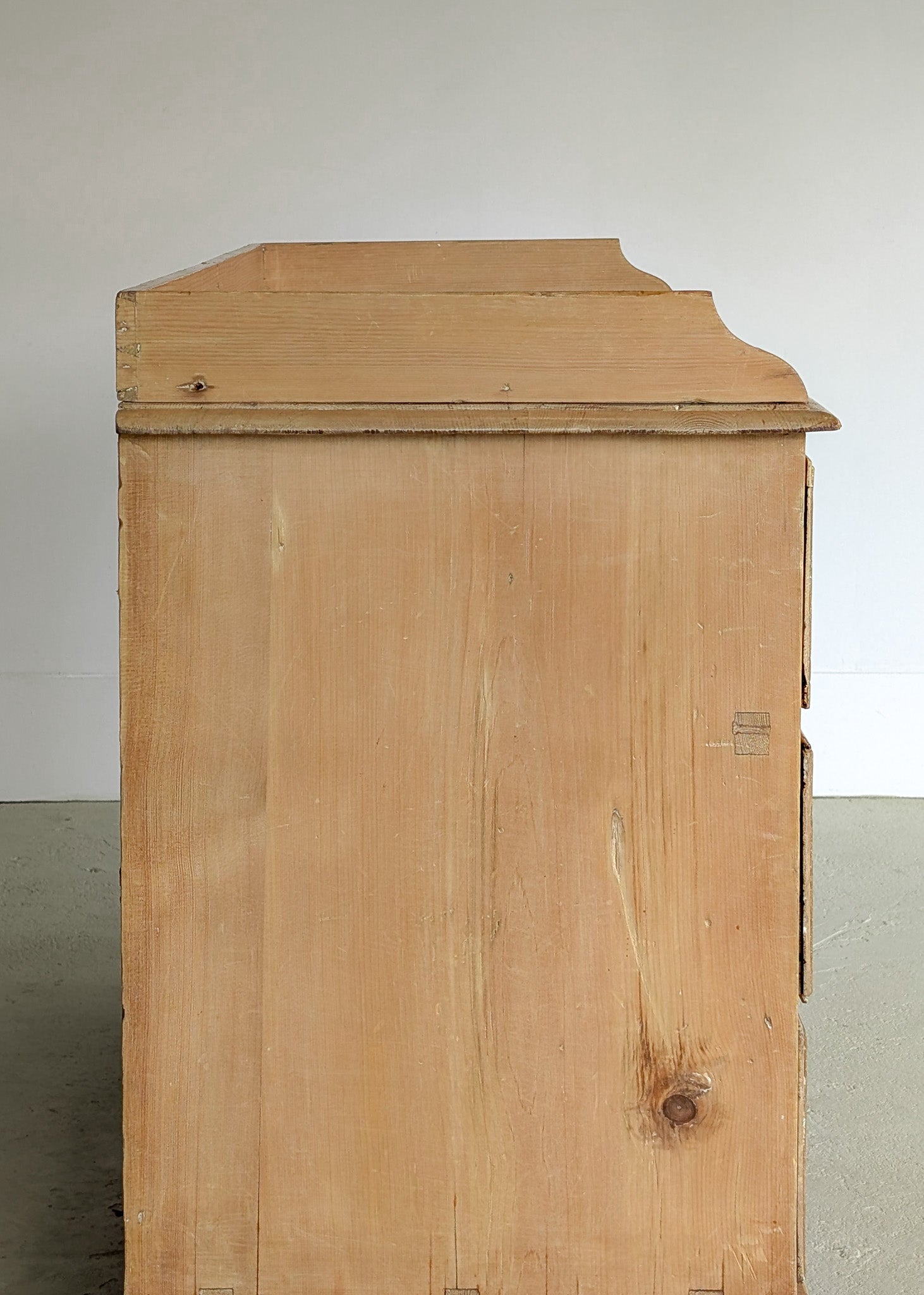 Wide Antique English Pine Chest of Drawers with Trim Top