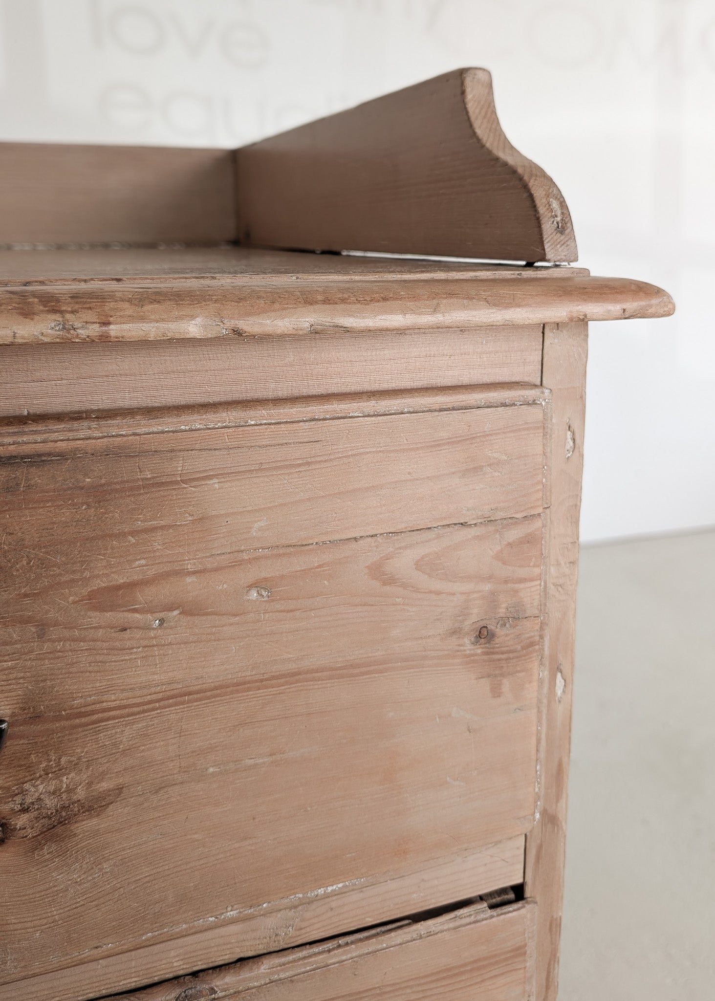 Wide Antique English Pine Chest of Drawers with Trim Top
