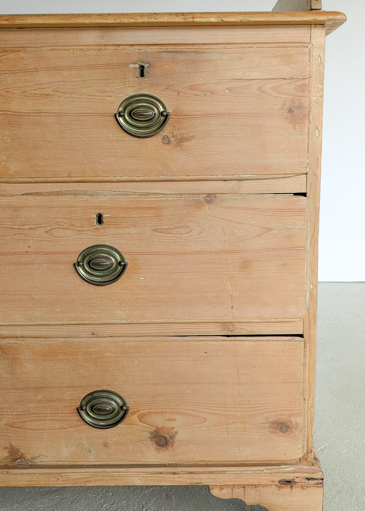Wide Antique English Pine Chest of Drawers with Trim Top