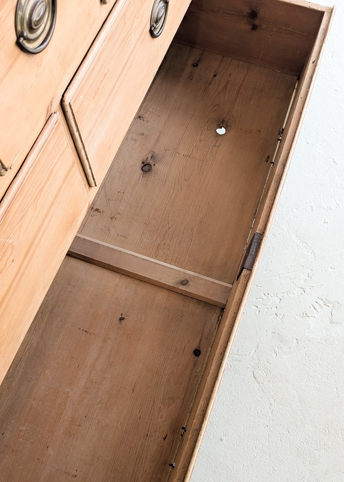 Wide Antique English Pine Chest of Drawers with Trim Top