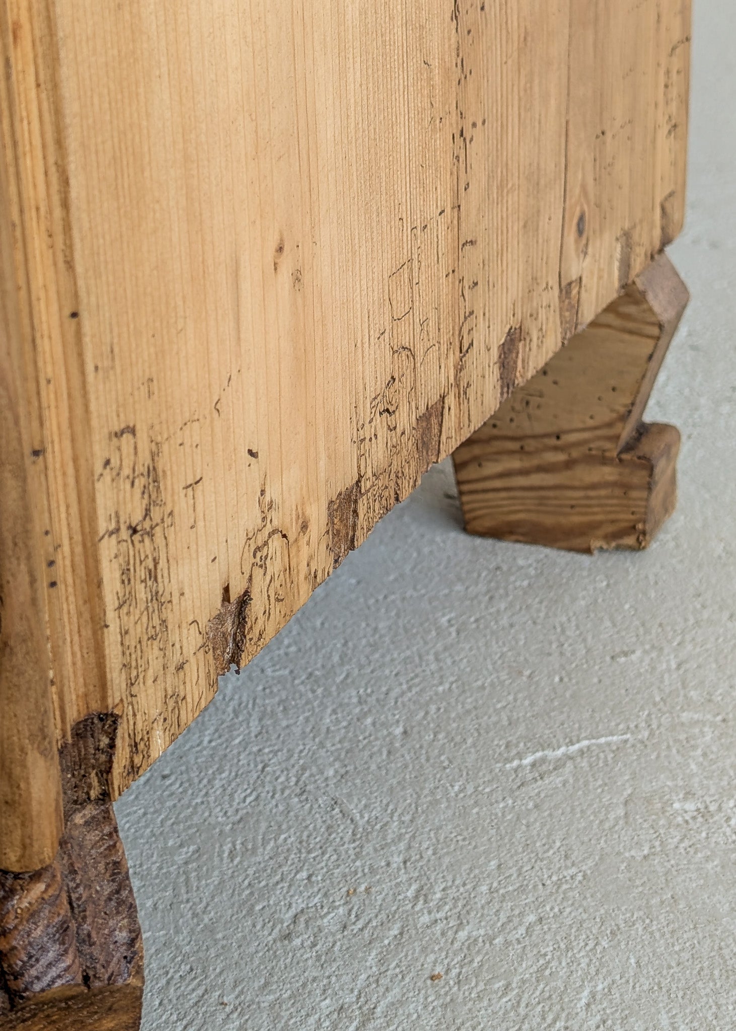 Handsome Antique European Pine Cabinet with Arched Panel Doors, Carved Feet and Skeleton Key