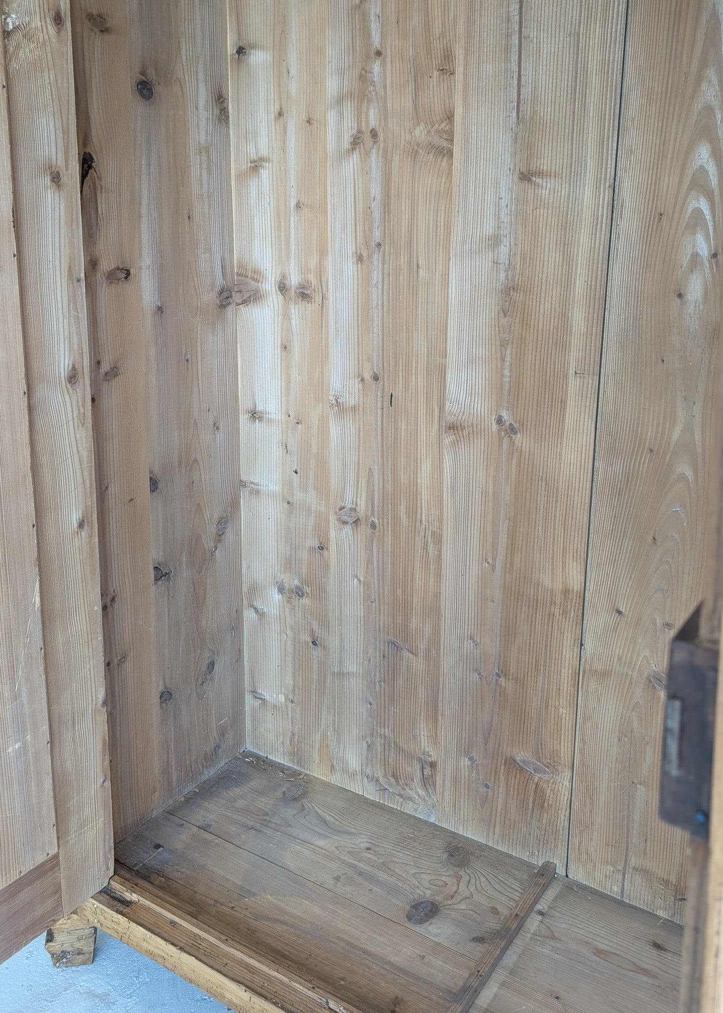 Handsome Antique European Pine Cabinet with Arched Panel Doors, Carved Feet and Skeleton Key