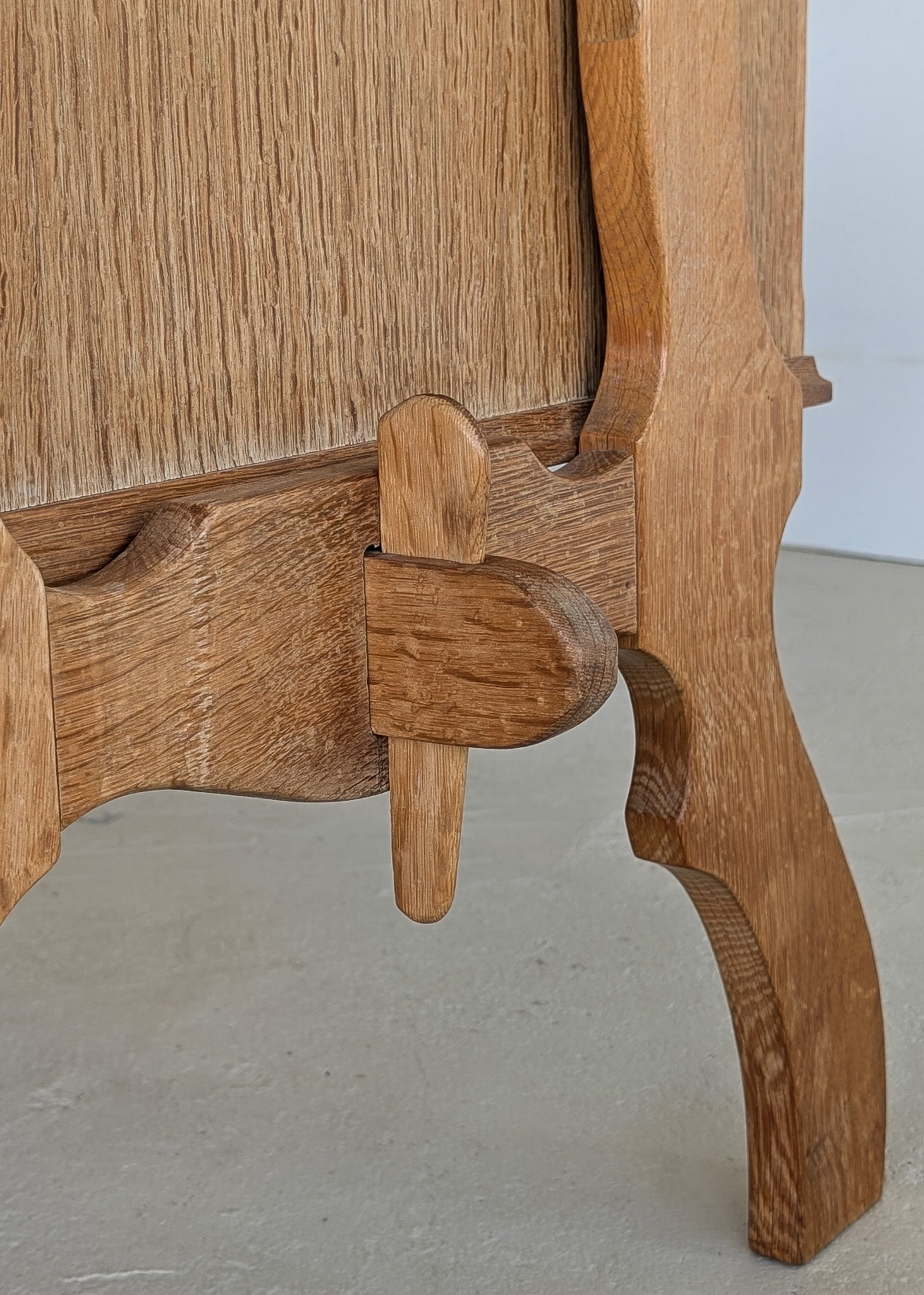 Vintage Danish Brutalist Henning Kjærnulf-Attributed Quartersawn White Oak Desk with Original Skeleton Key, Mortise and Tenon Detail and Lockable Back Cabinet