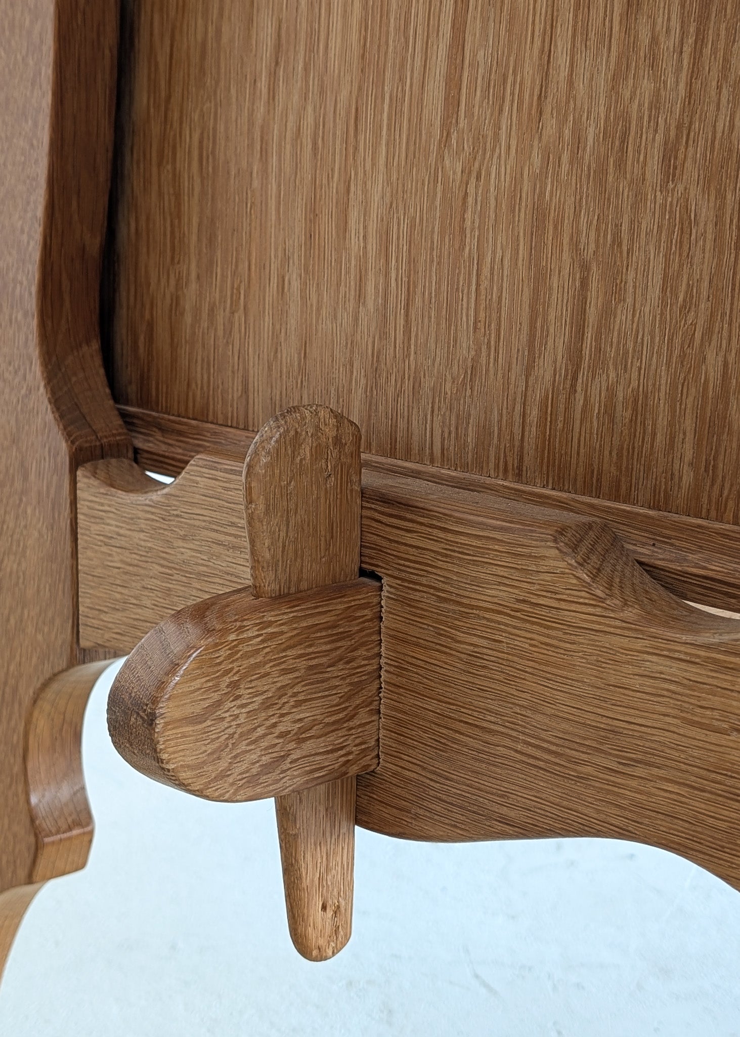 Vintage Danish Brutalist Henning Kjærnulf-Attributed Quartersawn White Oak Desk with Original Skeleton Key, Mortise and Tenon Detail and Lockable Back Cabinet