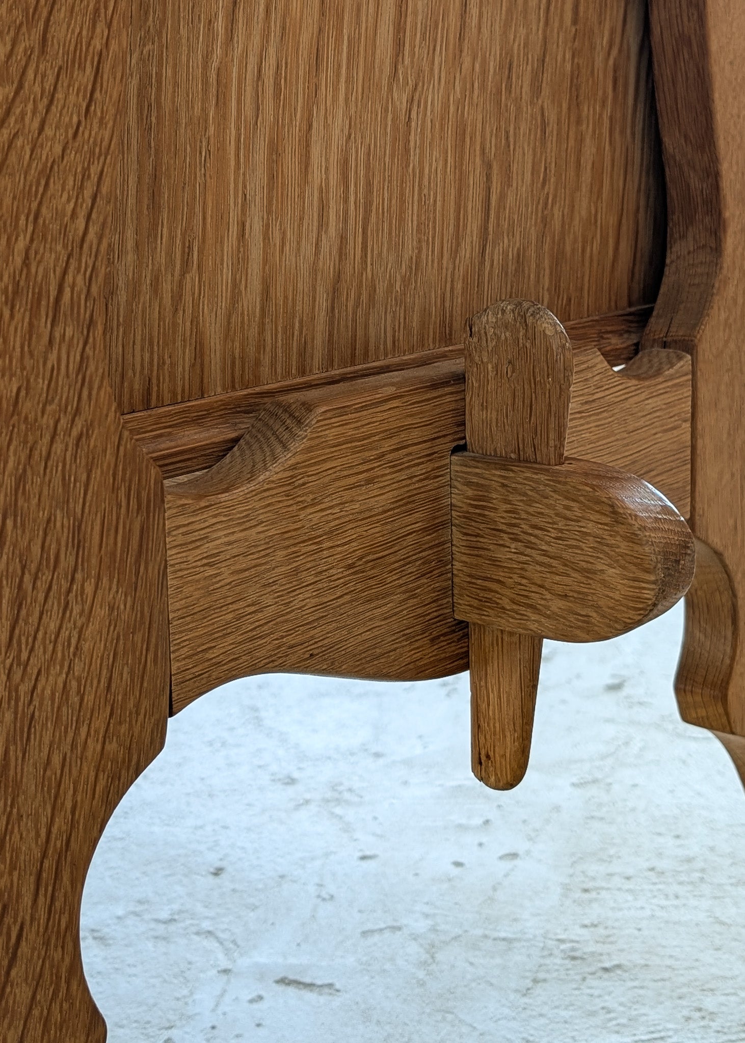 Vintage Danish Brutalist Henning Kjærnulf-Attributed Quartersawn White Oak Desk with Original Skeleton Key, Mortise and Tenon Detail and Lockable Back Cabinet