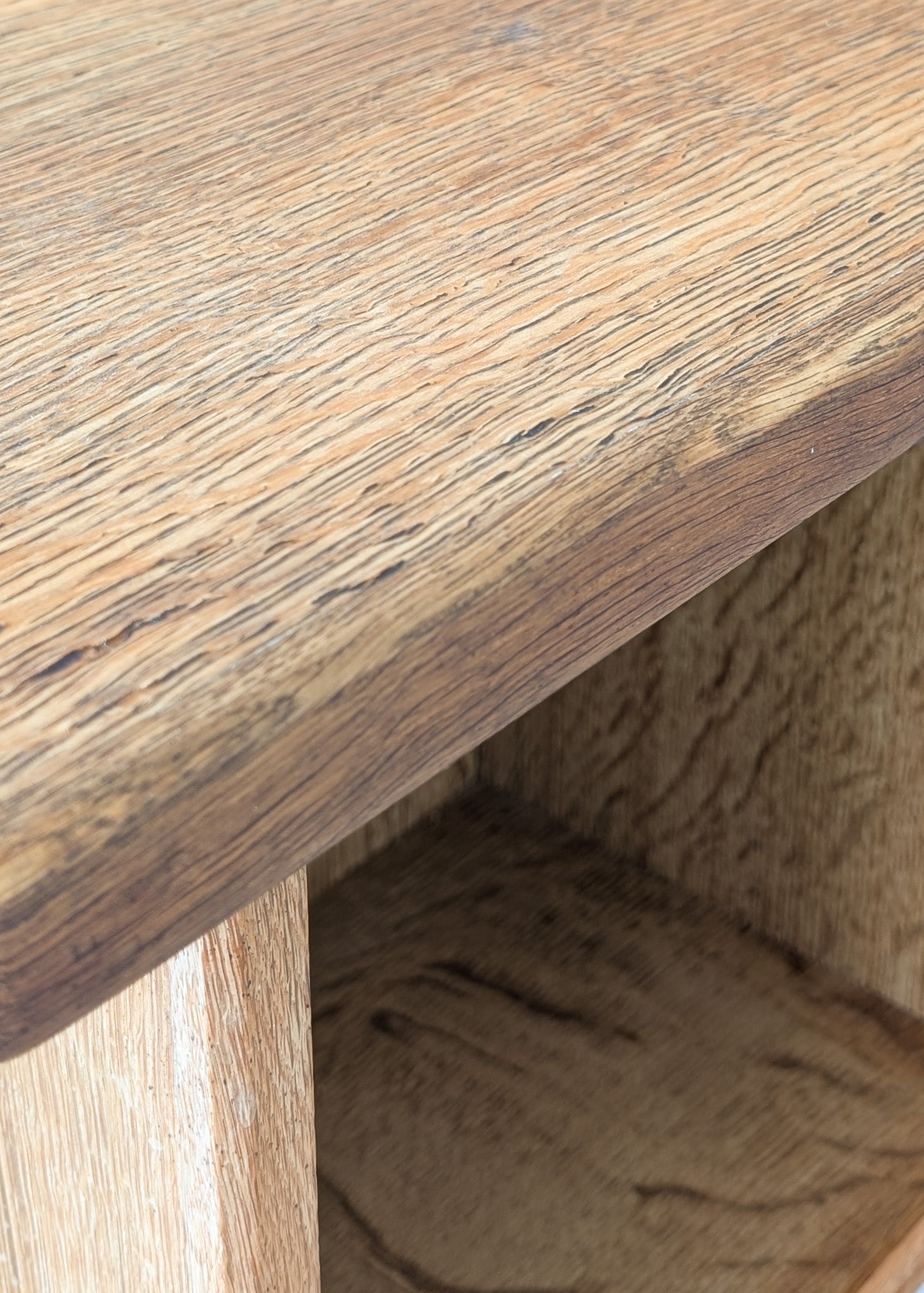 Vintage Danish Brutalist Henning Kjærnulf-Attributed Quartersawn White Oak Desk with Original Skeleton Key, Mortise and Tenon Detail and Lockable Back Cabinet