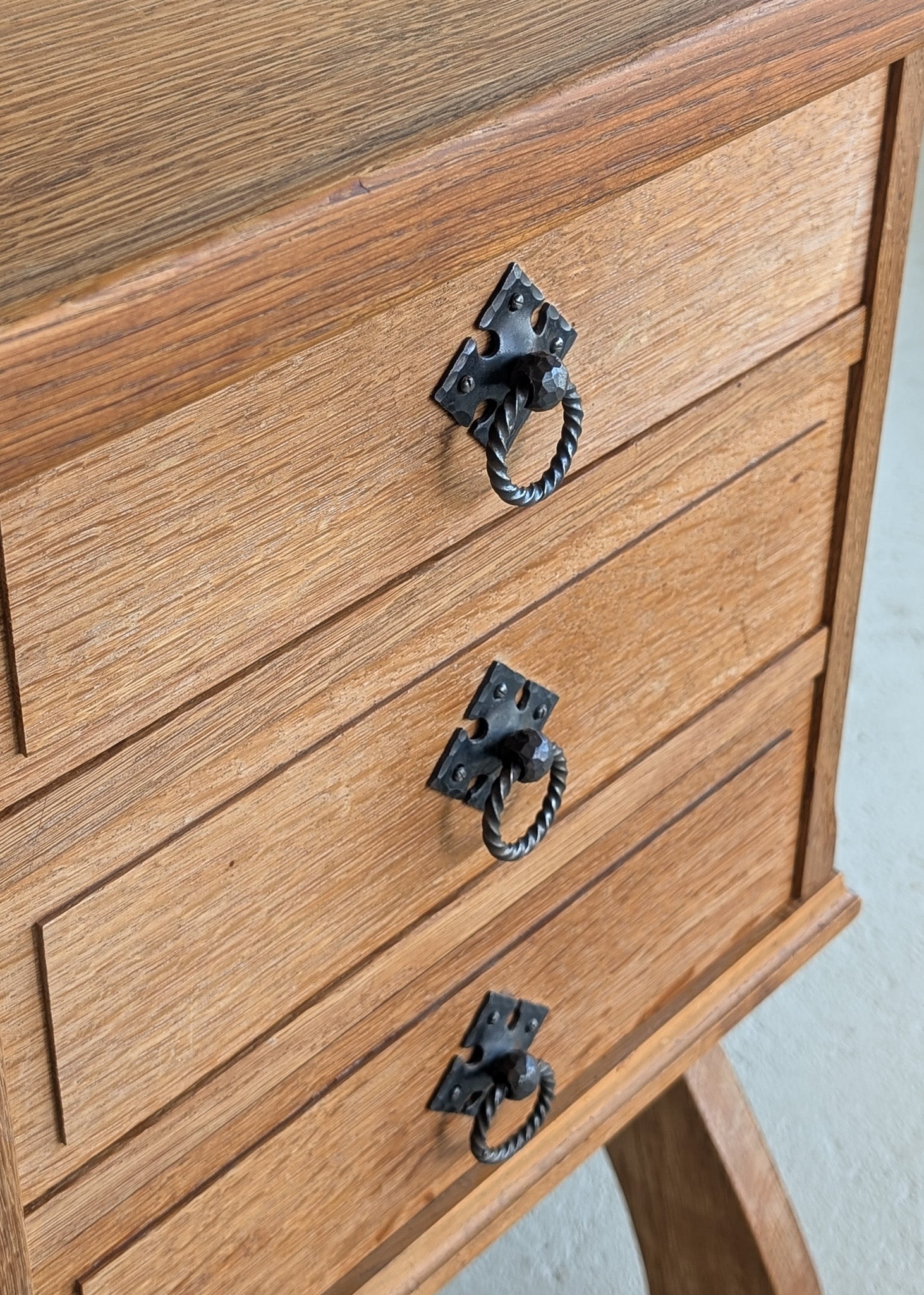 Vintage Danish Brutalist Henning Kjærnulf-Attributed Quartersawn White Oak Desk with Original Skeleton Key, Mortise and Tenon Detail and Lockable Back Cabinet