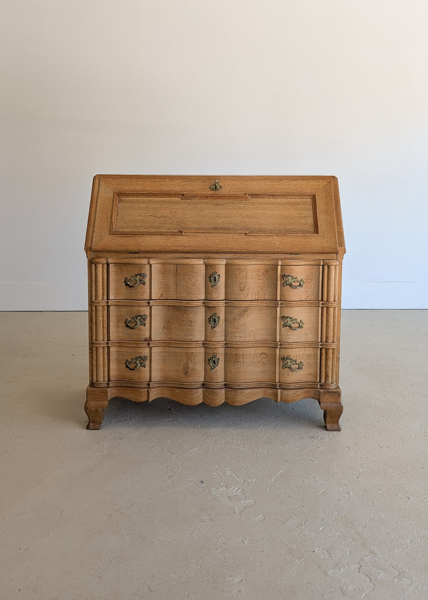 Vintage Midcentury Danish Henning Kjærnulf-Style White Oak Drop Top Slant Front Secretary Desk