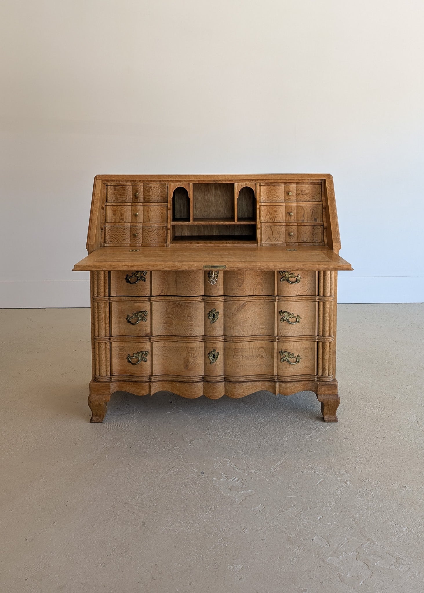 Vintage Midcentury Danish Henning Kjærnulf-Style White Oak Drop Top Slant Front Secretary Desk