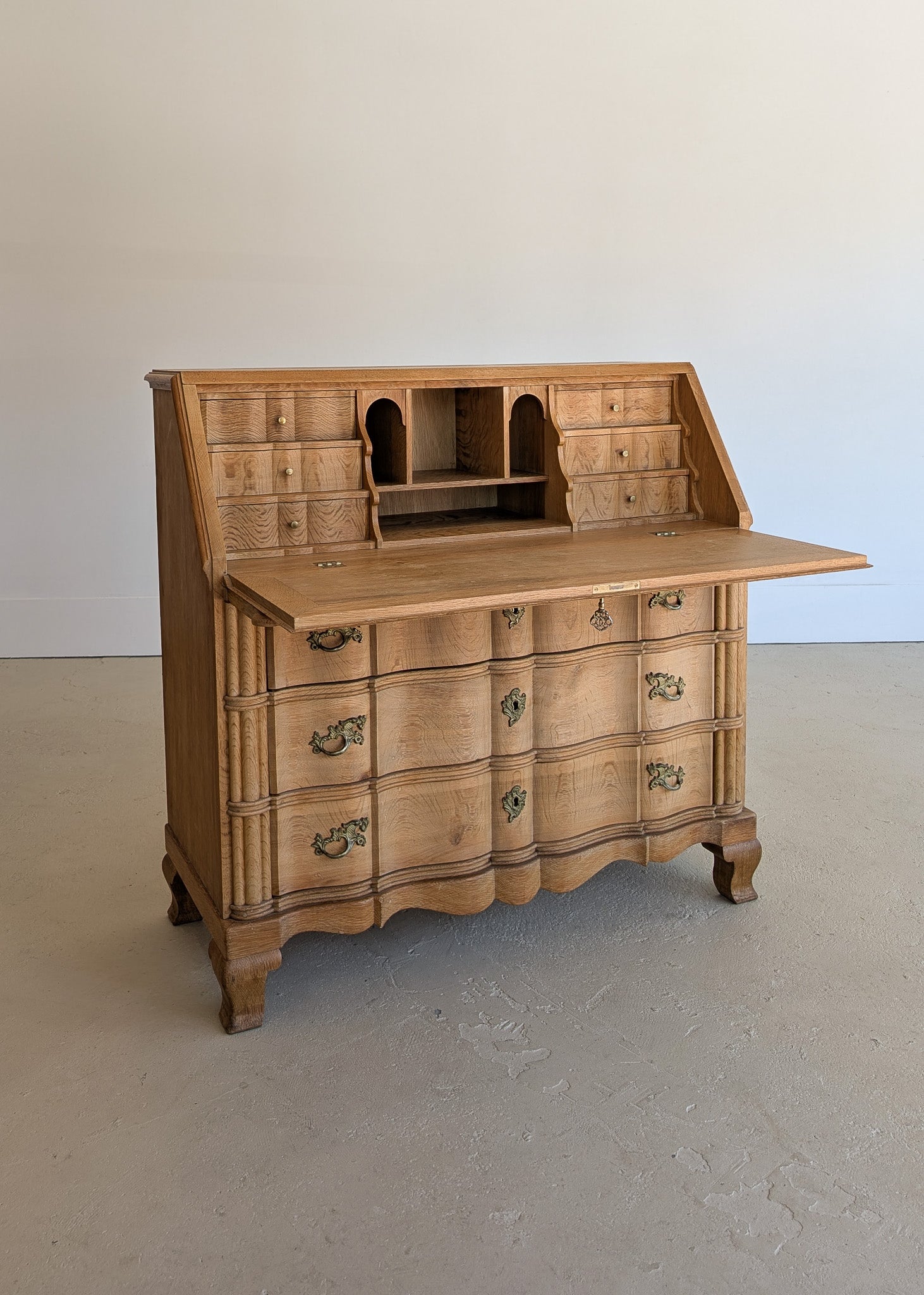 Vintage Midcentury Danish Henning Kjærnulf-Style White Oak Drop Top Slant Front Secretary Desk