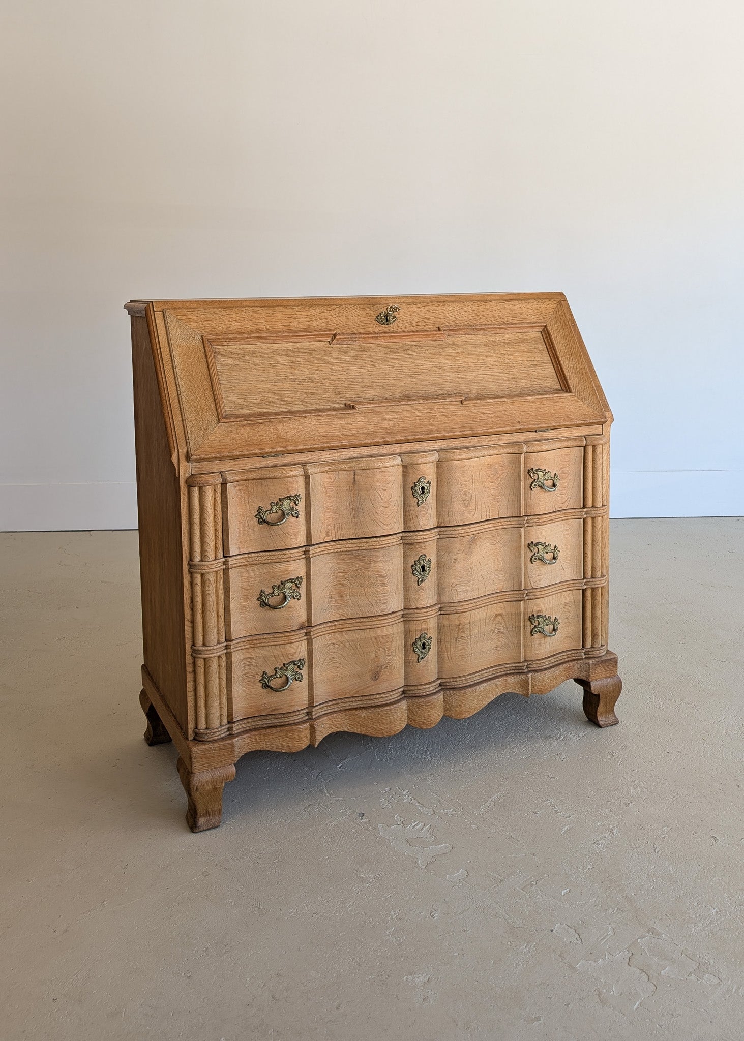 Vintage Midcentury Danish Henning Kjærnulf-Style White Oak Drop Top Slant Front Secretary Desk