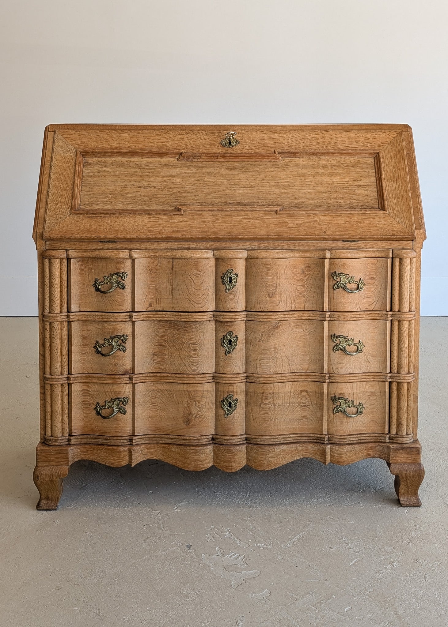Vintage Midcentury Danish Henning Kjærnulf-Style White Oak Drop Top Slant Front Secretary Desk