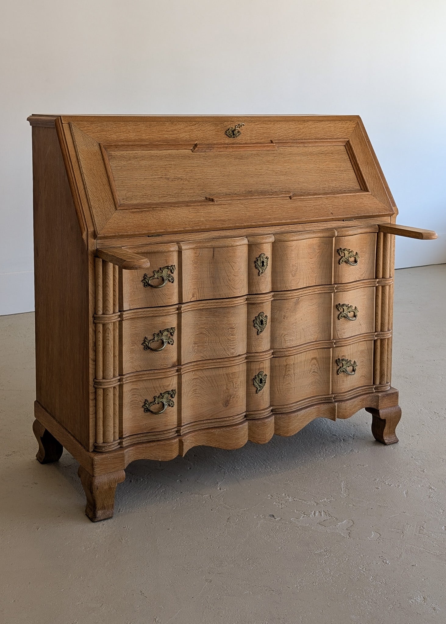 Vintage Midcentury Danish Henning Kjærnulf-Style White Oak Drop Top Slant Front Secretary Desk