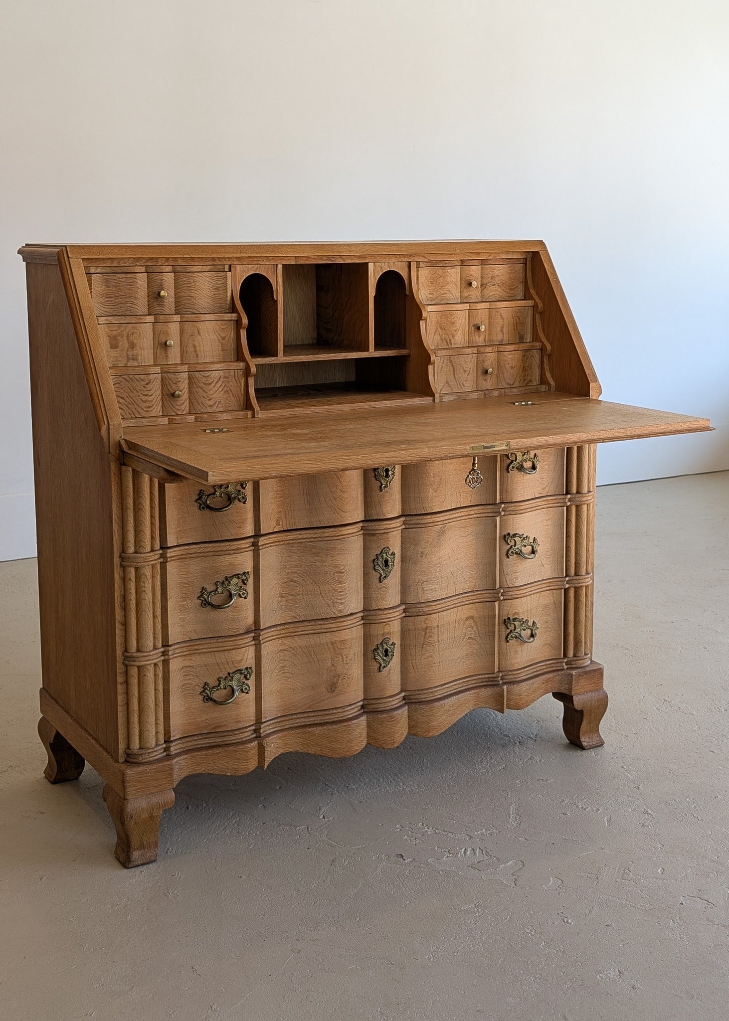 Vintage Midcentury Danish Henning Kjærnulf-Style White Oak Drop Top Slant Front Secretary Desk