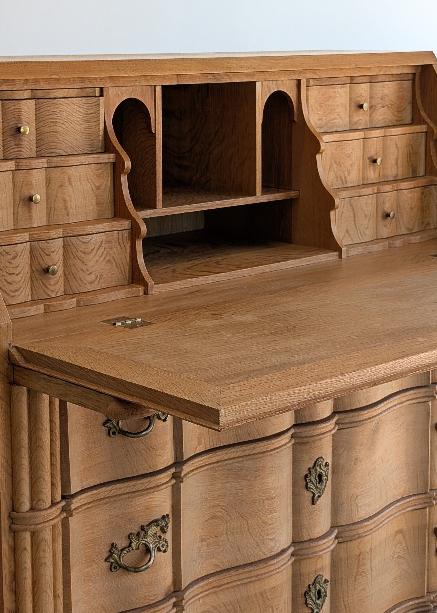 Vintage Midcentury Danish Henning Kjærnulf-Style White Oak Drop Top Slant Front Secretary Desk