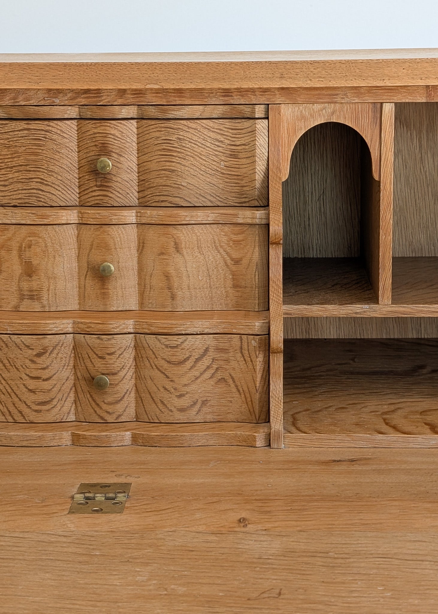Vintage Midcentury Danish Henning Kjærnulf-Style White Oak Drop Top Slant Front Secretary Desk