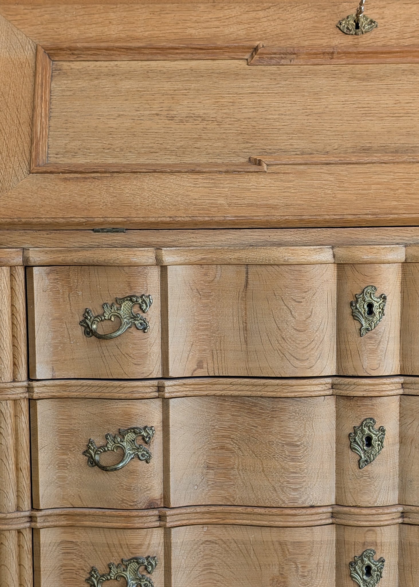 Vintage Midcentury Danish Henning Kjærnulf-Style White Oak Drop Top Slant Front Secretary Desk
