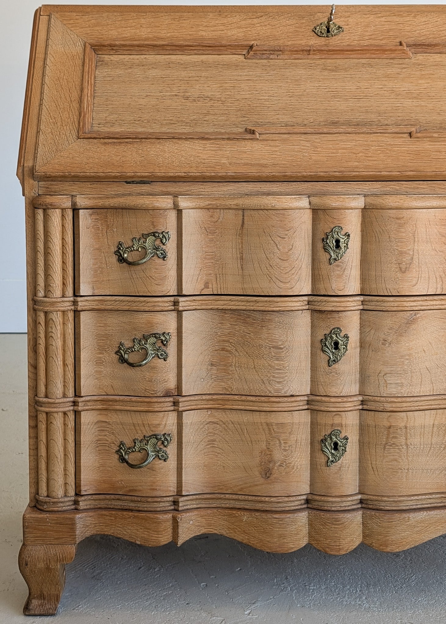 Vintage Midcentury Danish Henning Kjærnulf-Style White Oak Drop Top Slant Front Secretary Desk