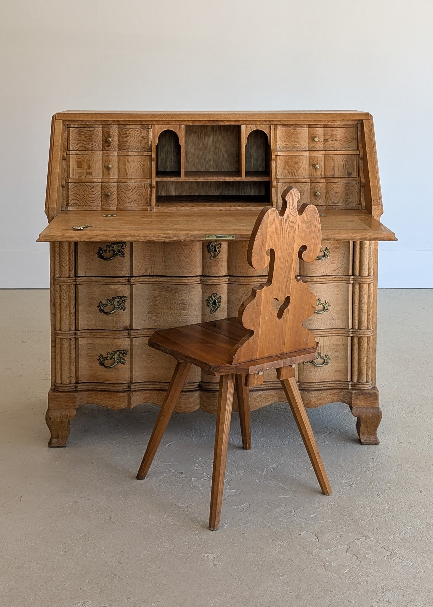 Vintage Midcentury Danish Henning Kjærnulf-Style White Oak Drop Top Slant Front Secretary Desk