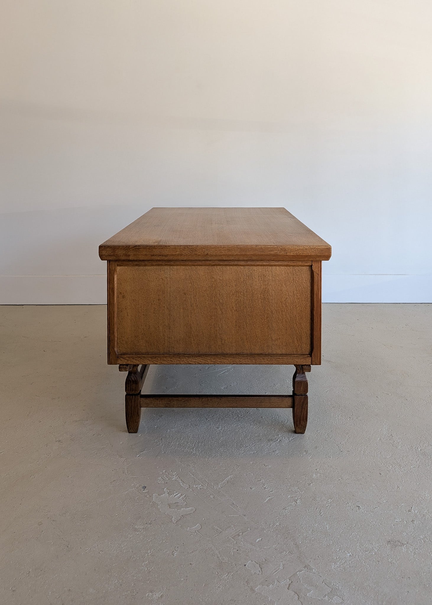 Vintage Danish Henning Kjærnulf Quartersawn White Oak Desk with Original Skeleton Key and Lockable Back Cabinet