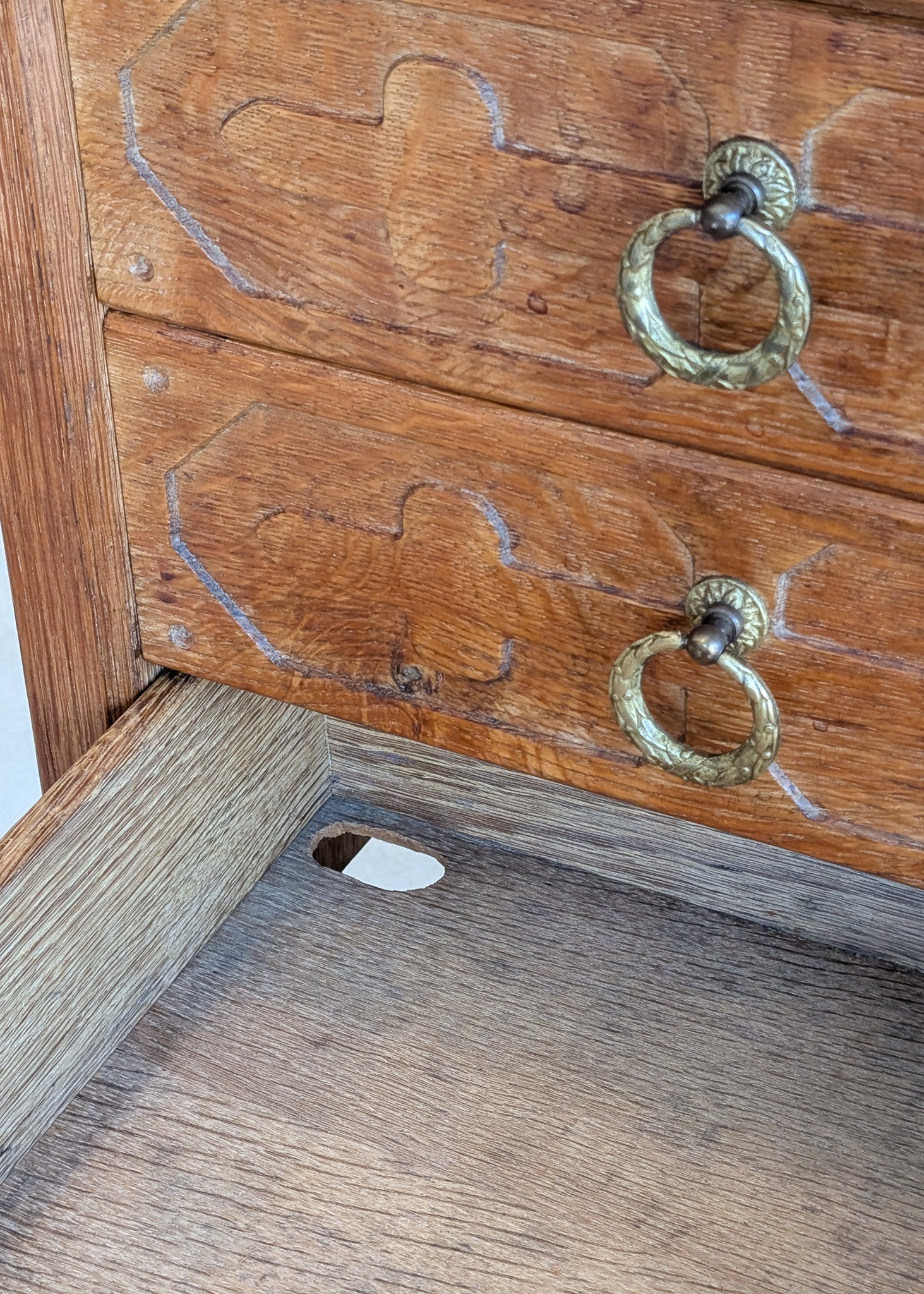Vintage Danish Henning Kjærnulf Quartersawn White Oak Desk with Original Skeleton Key and Lockable Back Cabinet