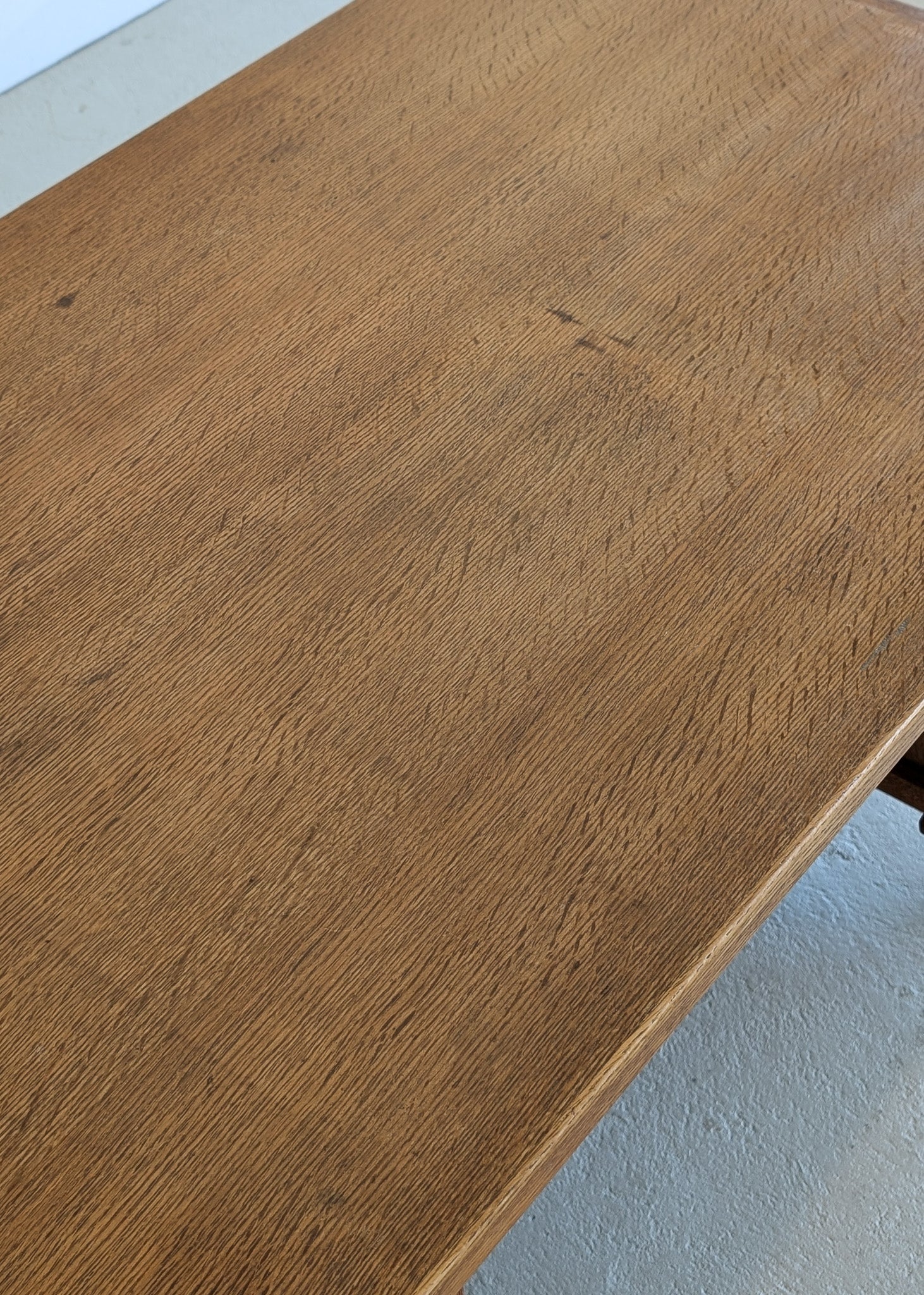 Vintage Danish Henning Kjærnulf Quartersawn White Oak Desk with Original Skeleton Key and Lockable Back Cabinet