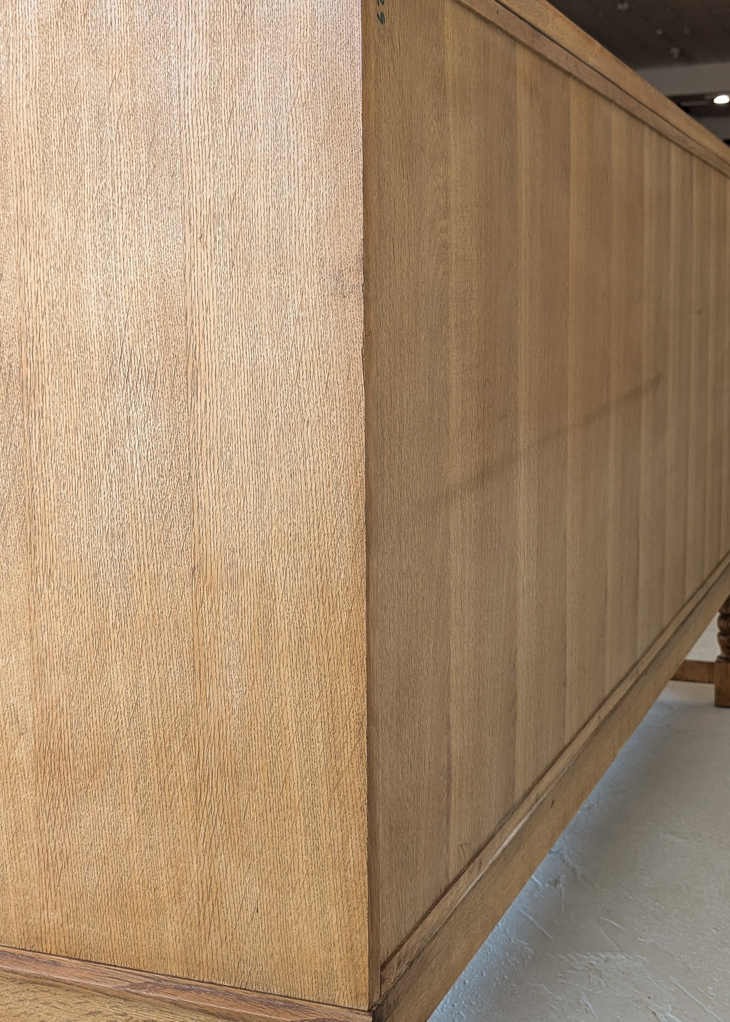 Vintage Midcentury Danish Henning Kjærnulf-Attributed Tall Oak Sideboard Cabinet with Carved Sliding Doors