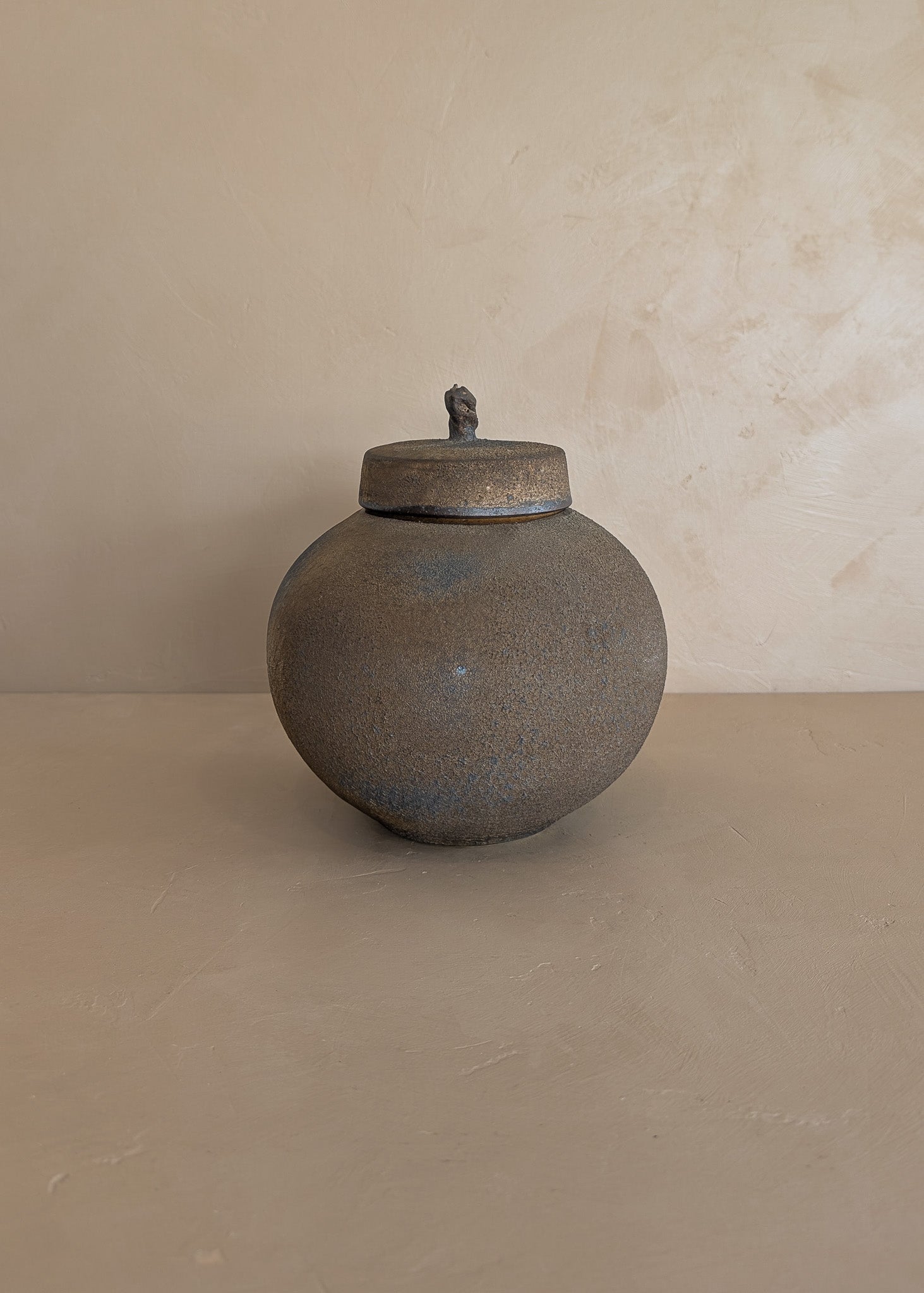 Unique Moody Black and Metallic Studio Pottery Raku Lidded Round Orb Vessel
