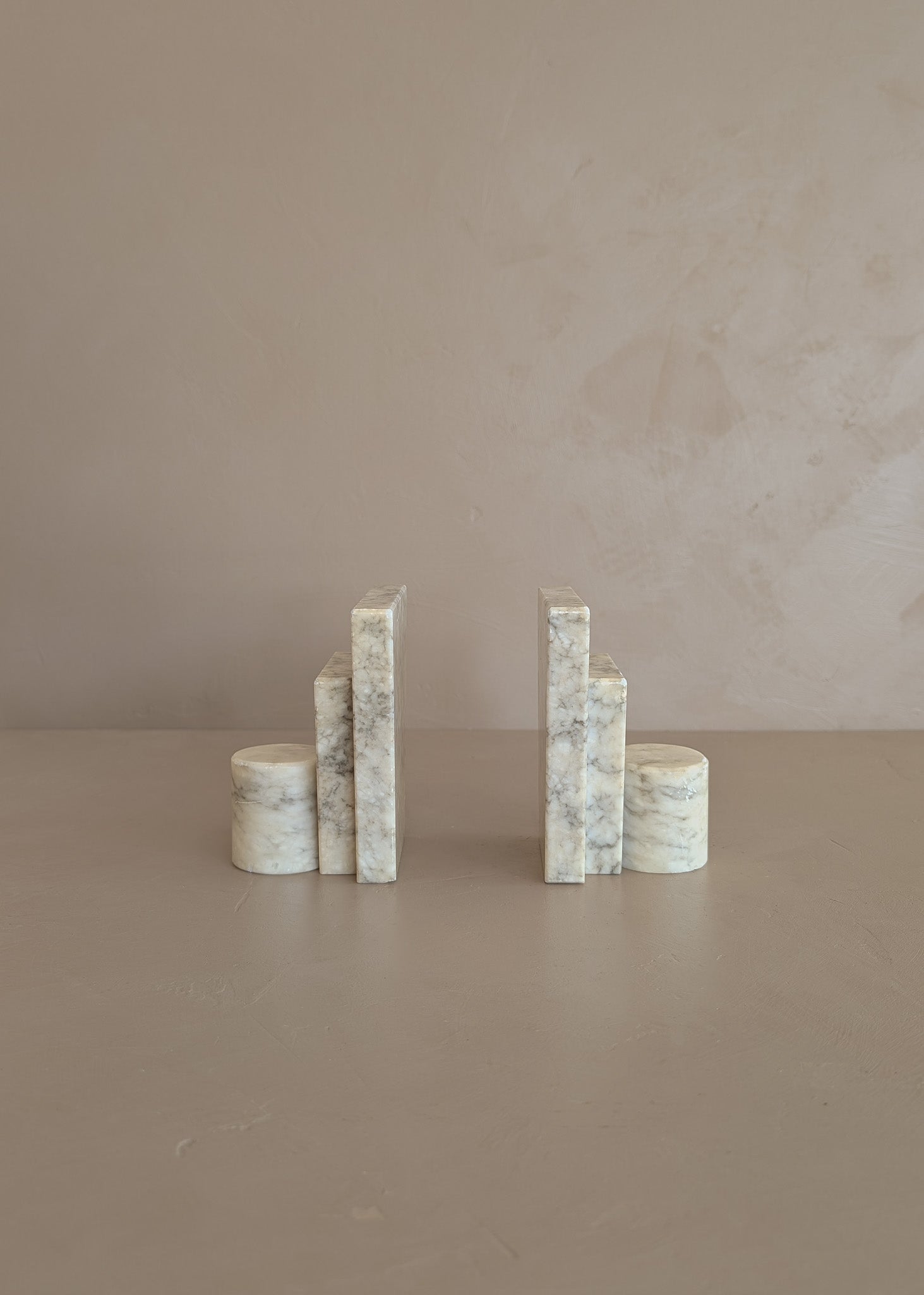 Pair of Unique Vintage Italian Stacked Geometric Alabaster Bookends